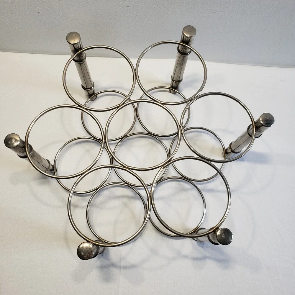 Wine Rack Silver Colored Metal 6 Bottle Holder Countertop Decor
